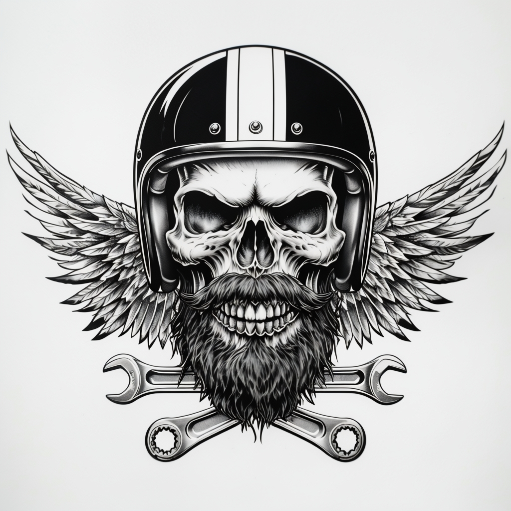 Menacing Skull with Motorcycle Helmet Tattoo Illustration Mug