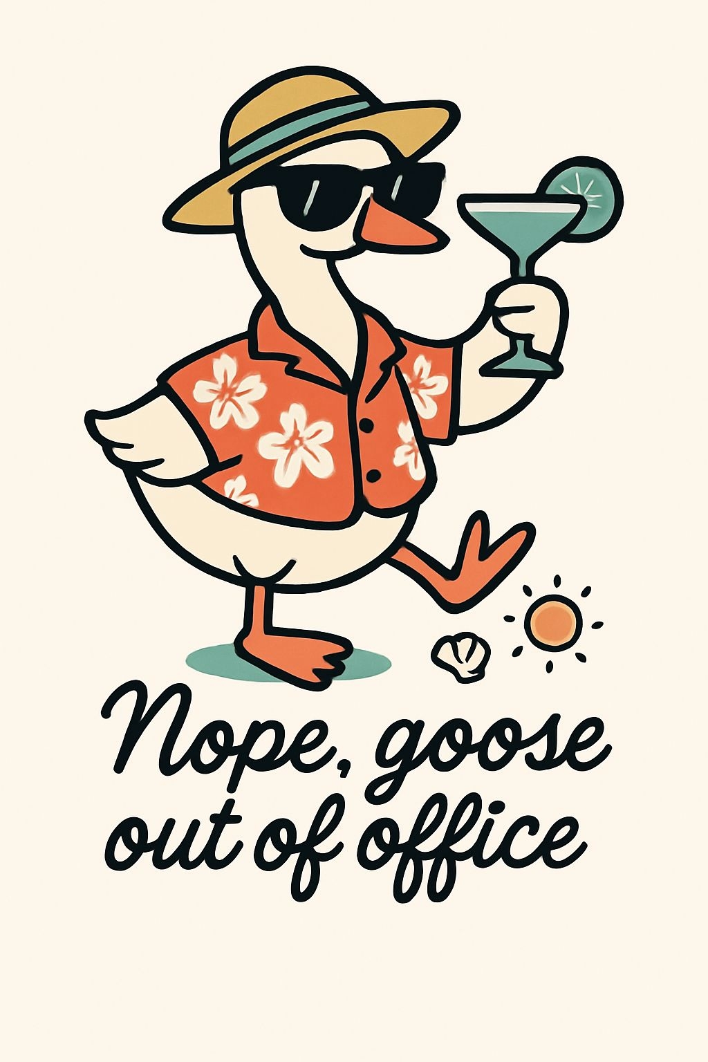 Charming Cartoon Duck in Hawaiian Shirt with Drink Poster