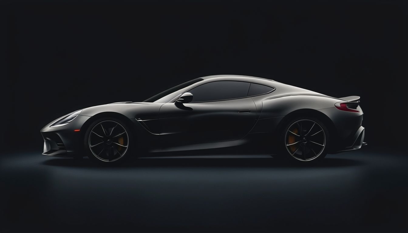 Sleek Dark Gray Sports Car Side Profile on Black Background Virtual Backgrounds