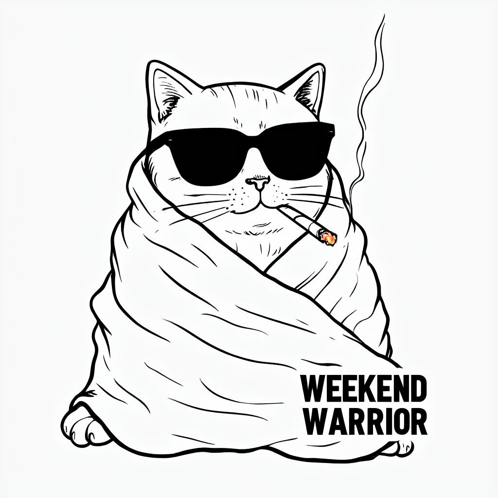 Cool Cat Weekend Warrior Cartoon Illustration Sticker