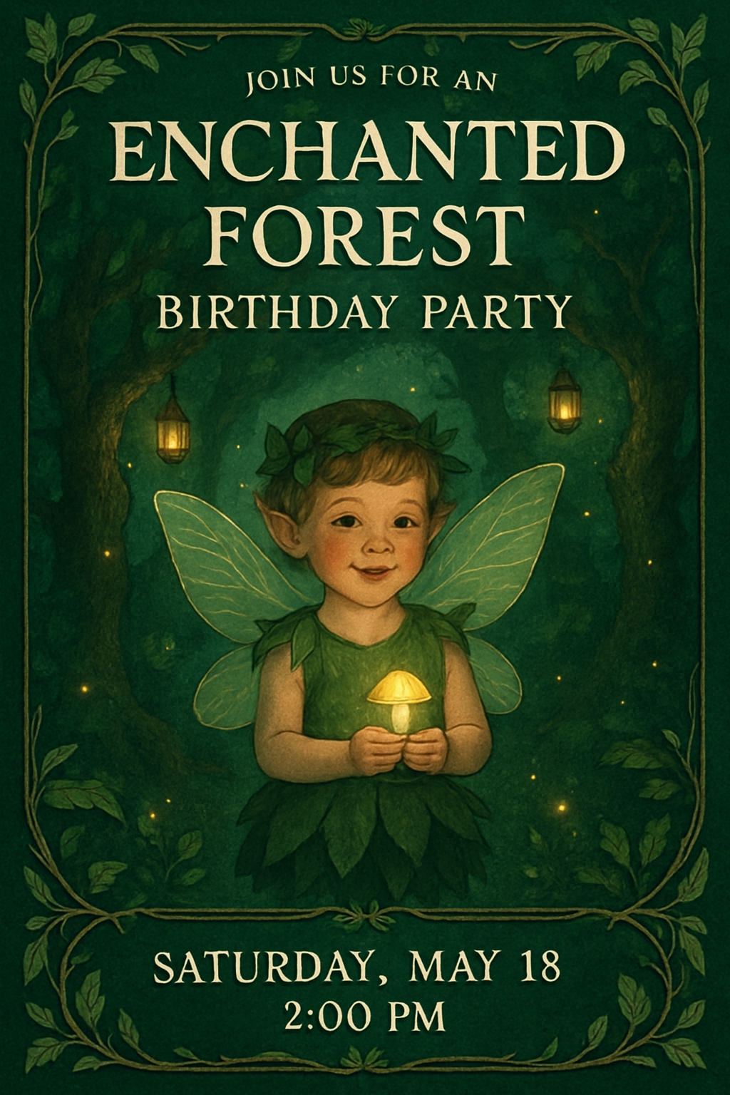 Whimsical Enchanted Forest Birthday Party Invitation 