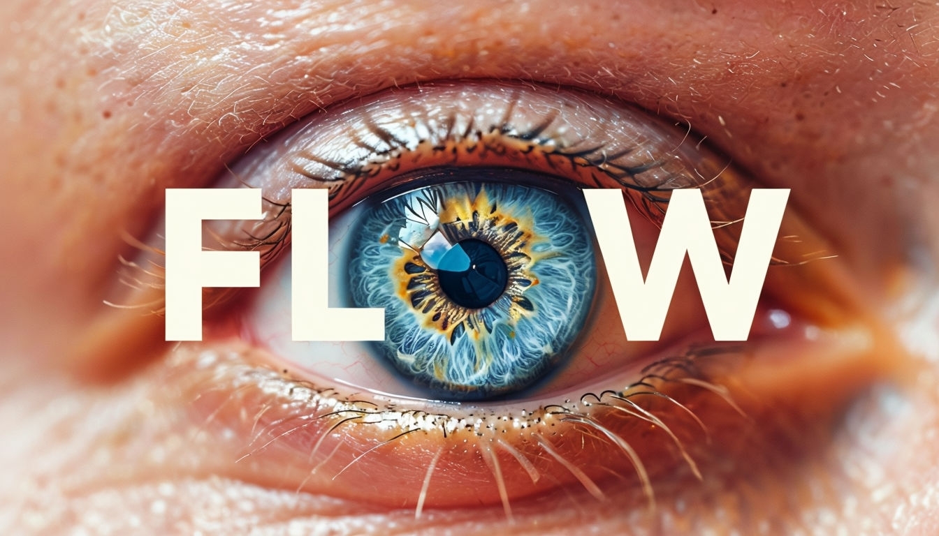 Vibrant Blue Human Eye Close-Up with Flow Text Social Media Post