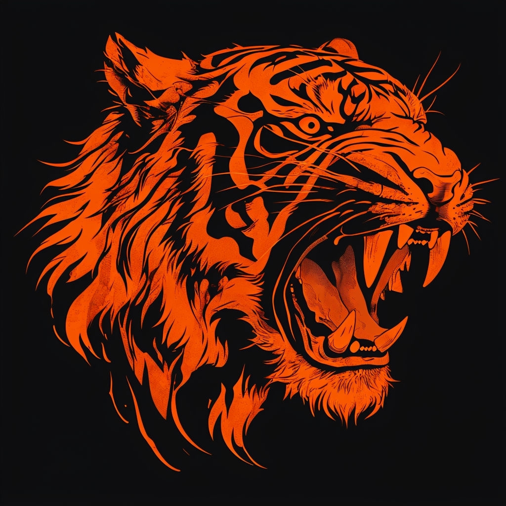 Vibrant Tiger Head Illustration on Black Background T-Shirt