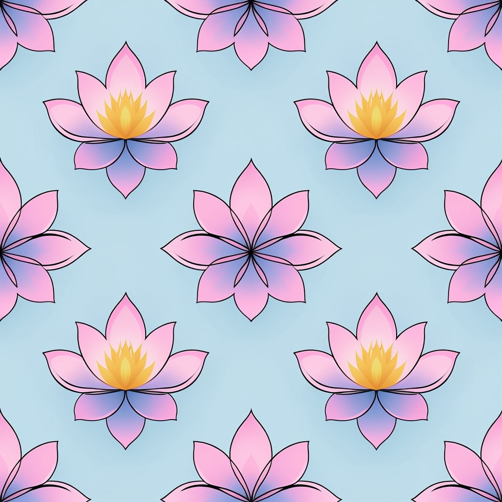 Stylized Lotus Flower Seamless Pattern in Pastel Colors