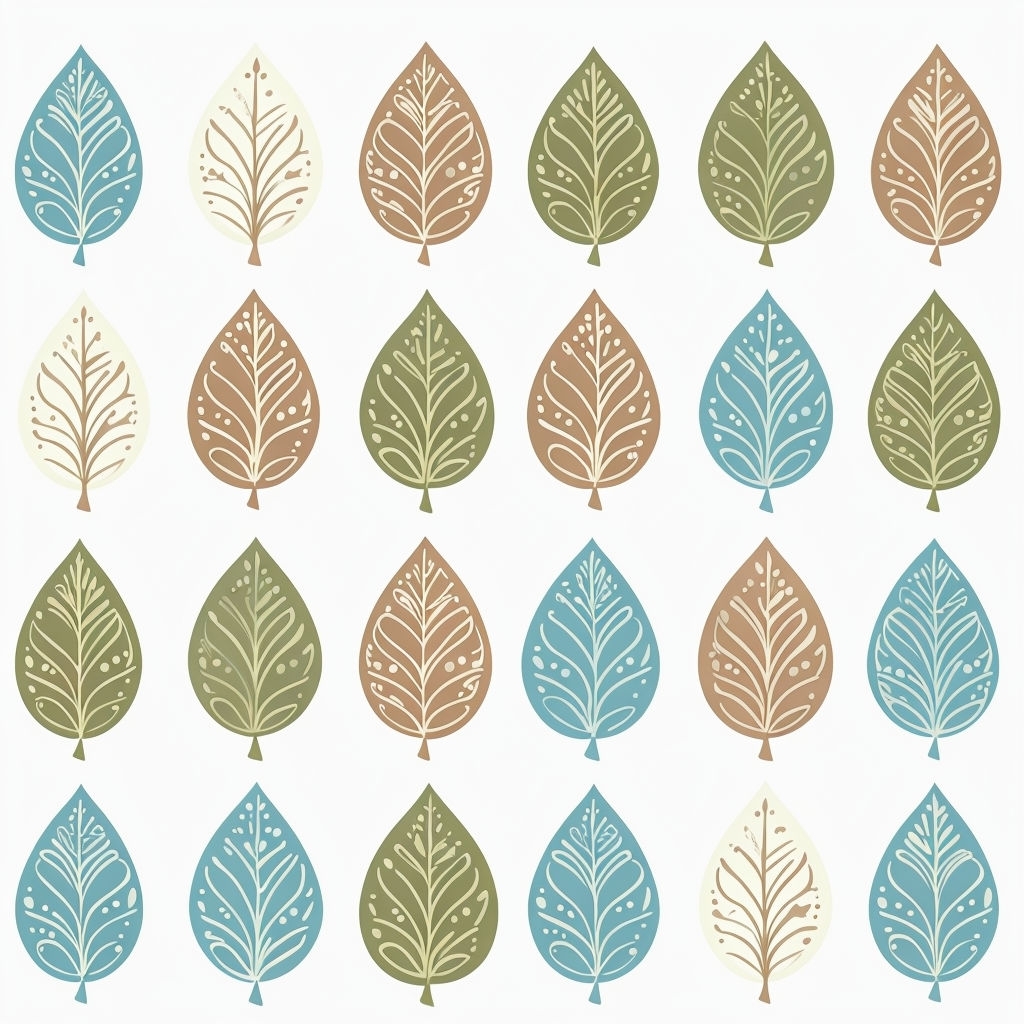 Stylized Leaf Pattern with Unique Designs in Soft Colors Seamless Pattern