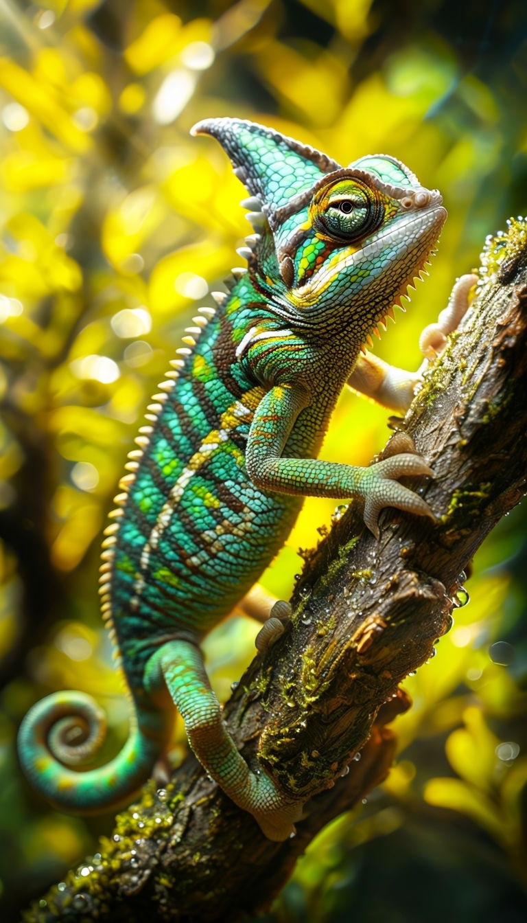 Vibrant Veiled Chameleon Macro Photography Mobile Wallpaper