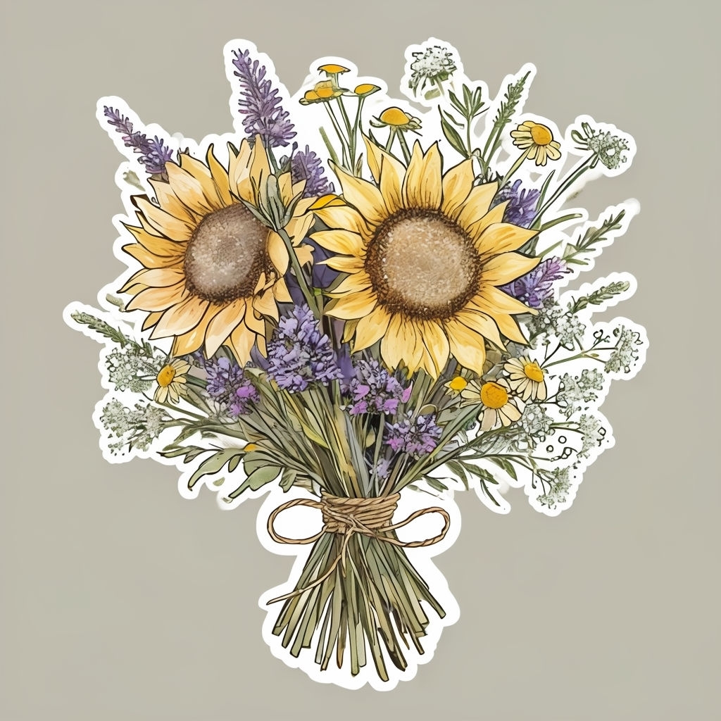 Beautifully Illustrated Wildflower Bouquet Sticker