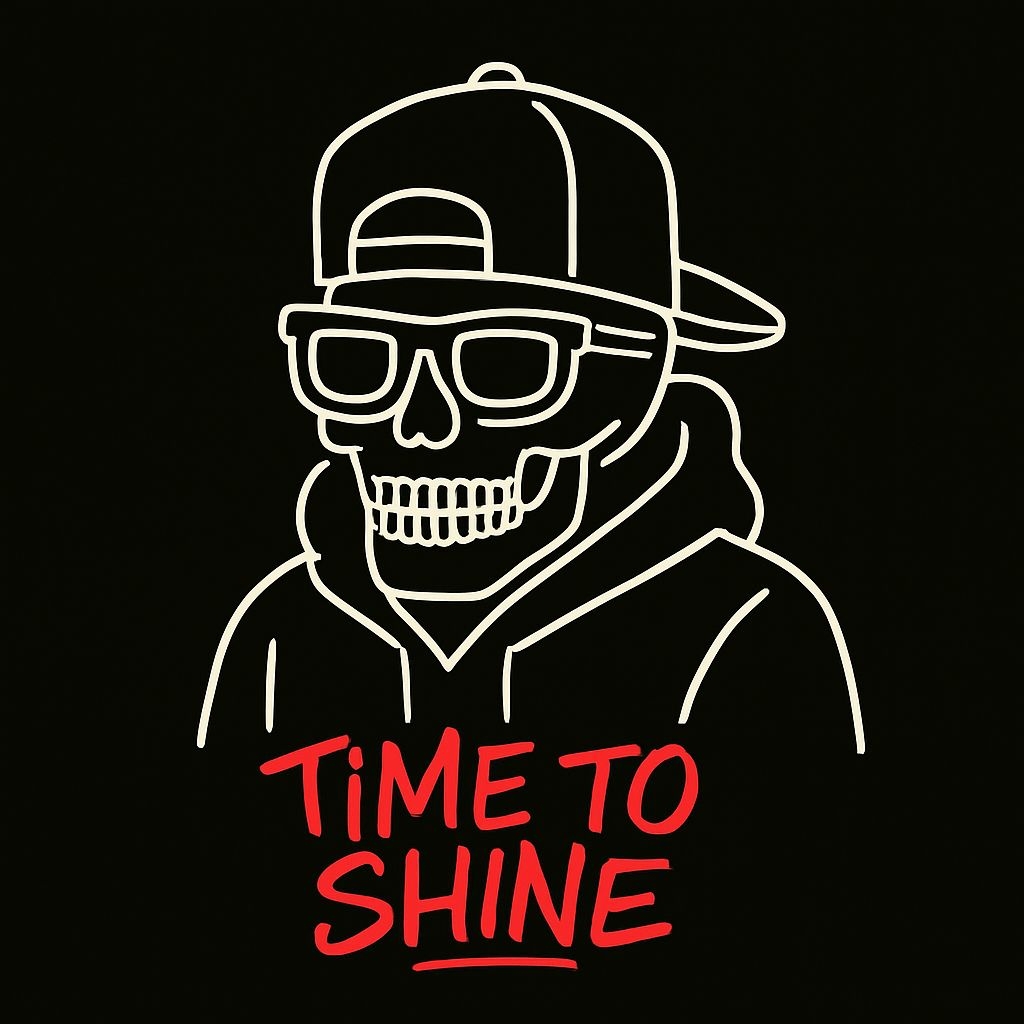 Cool Skeleton with Hoodie and Graffiti 'Time to Shine' T-Shirt