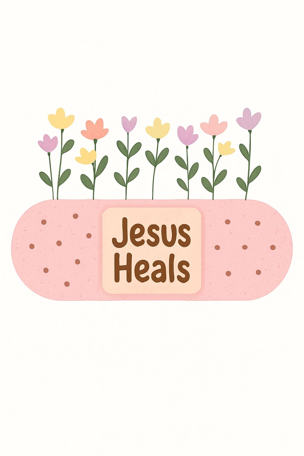 Jesus Heals Cartoon Band-Aid and Flower Illustration T-Shirt
