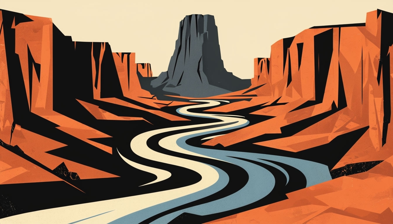 Abstract Desert Canyon Scene with Bold Colors Background