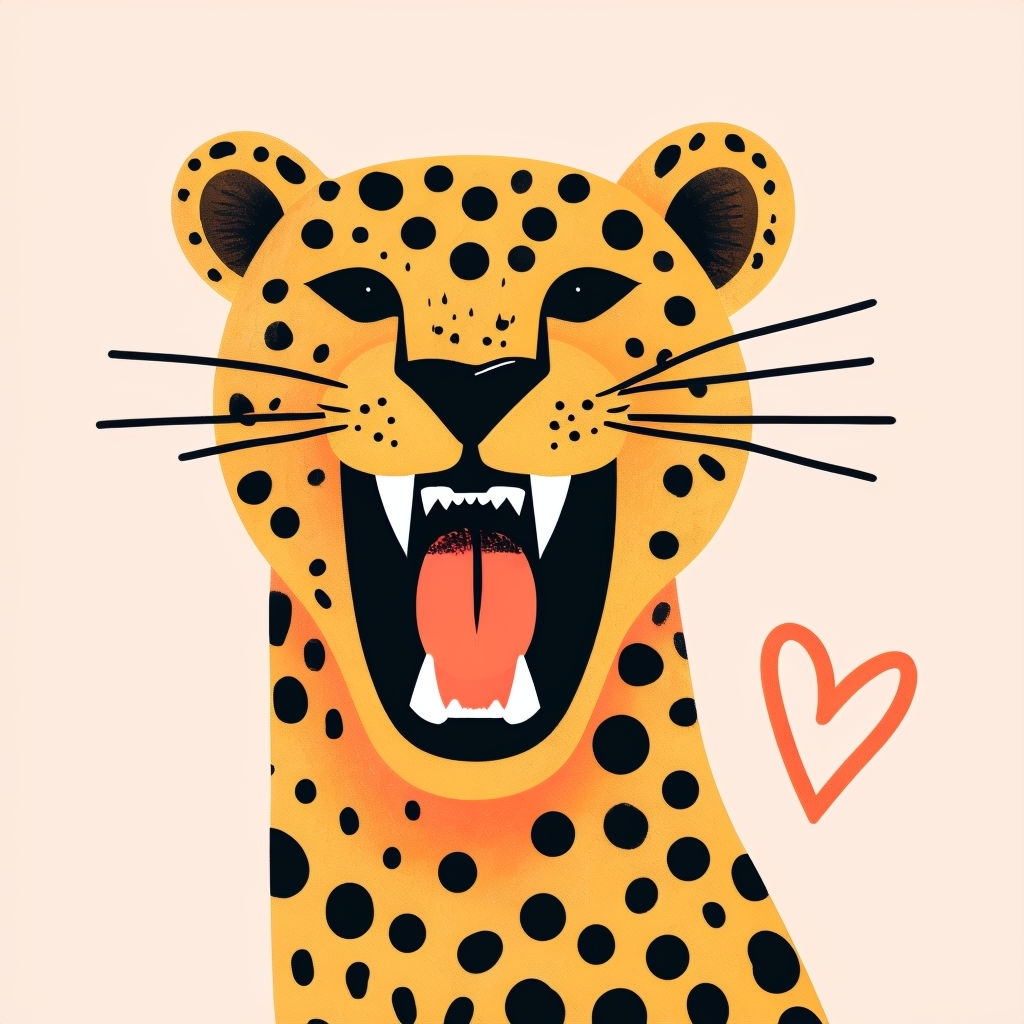 Playful Cheetah Illustration with Heart Design Mug