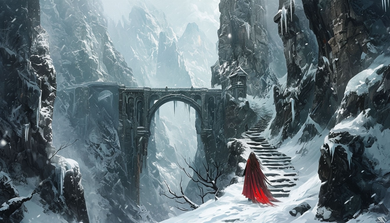 Majestic Snow-Covered Mountain Landscape Fantasy Art Poster