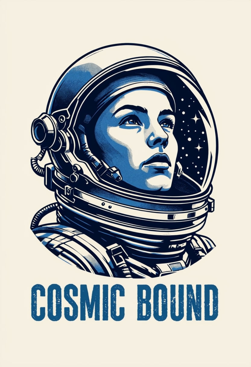 Determined Astronaut with Cosmic Bound Text Retro T-Shirt