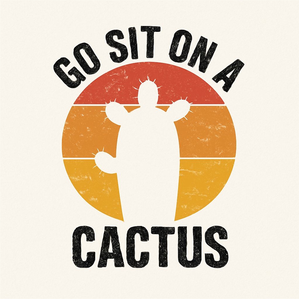 Retro Cactus Graphic with Distressed Colors and Bold Text Sticker