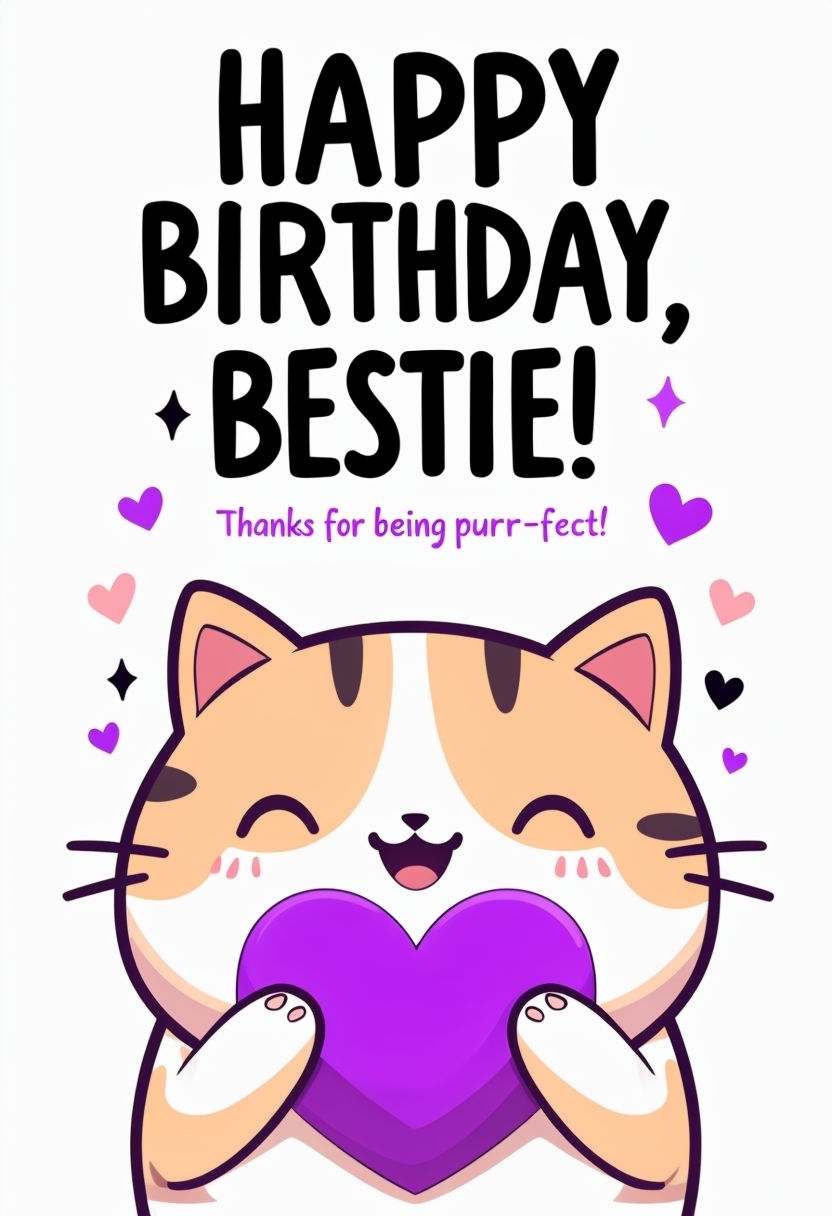 Cheerful Calico Cat Birthday Card for Best Friend Celebration Cards & Invites