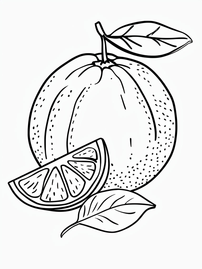 Minimalist Black and White Citrus Fruit Line Drawing Coloring Book Page