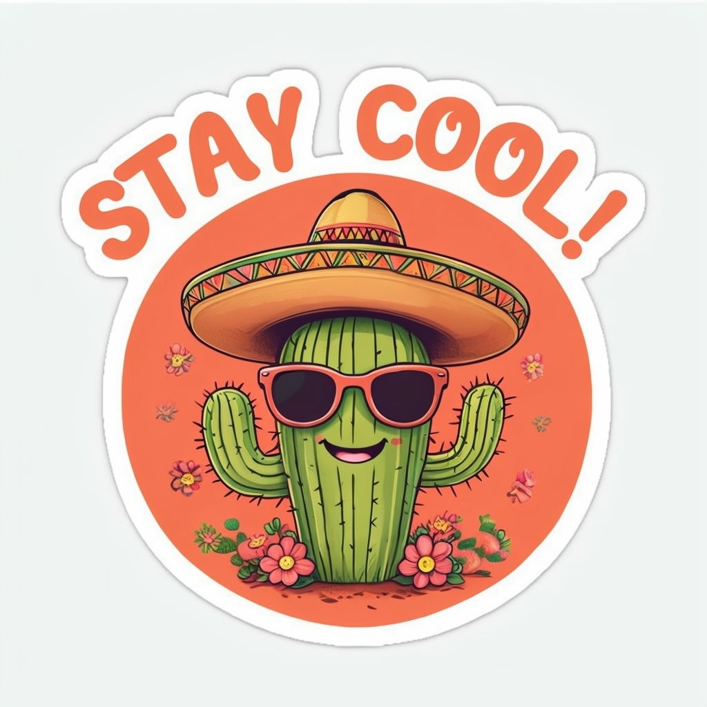 Playful Cactus with Sunglasses Stay Cool Sticker