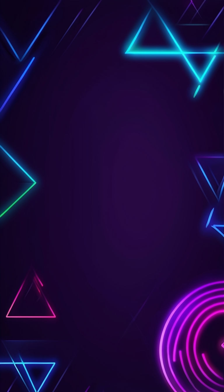 Futuristic Neon Geometric Patterns on Deep Purple Background Social Media Post