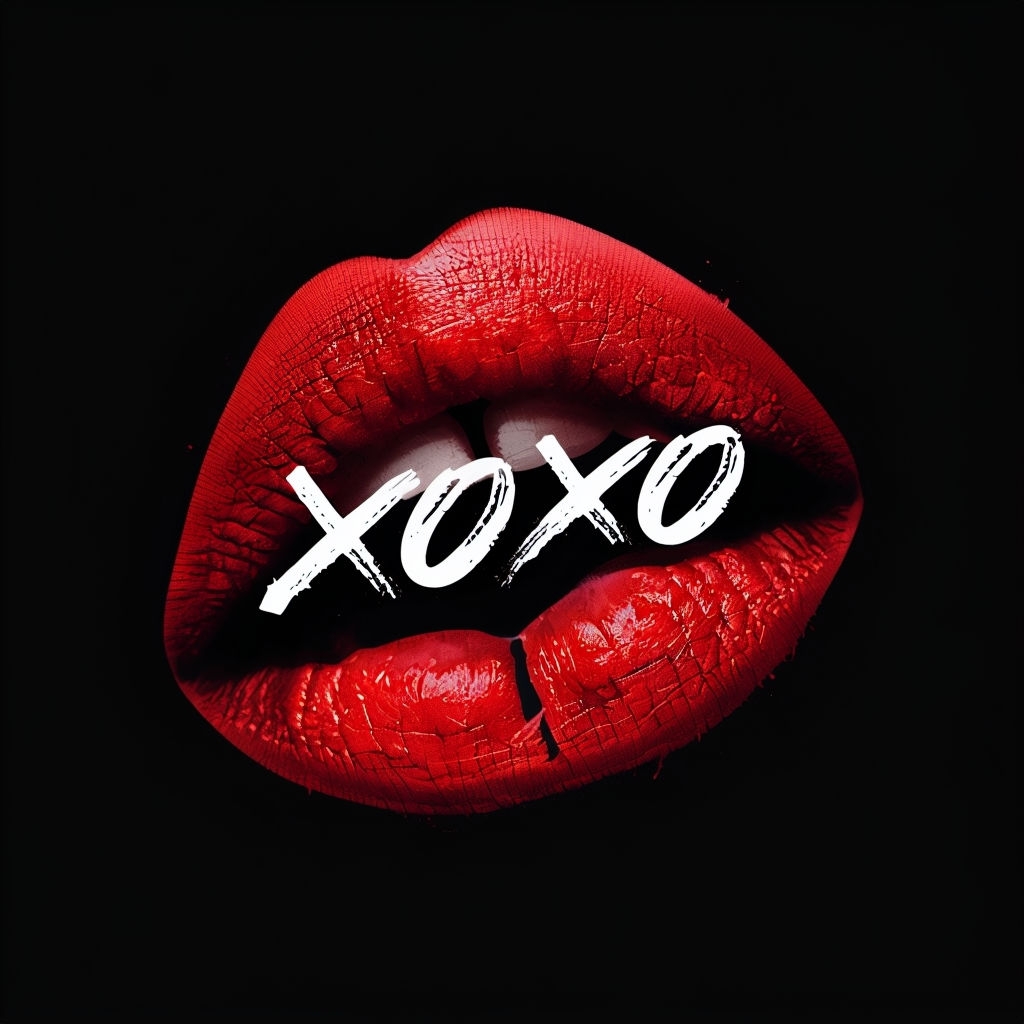 Vibrant Red Lips with XOXO Text Minimalist T-Shirt