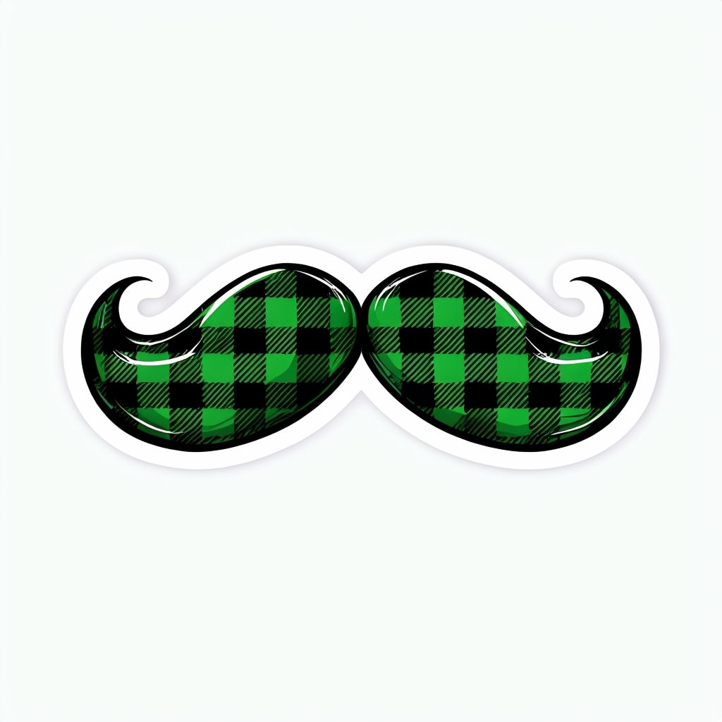 Playful Green and Black Buffalo Checkered Mustache Sticker