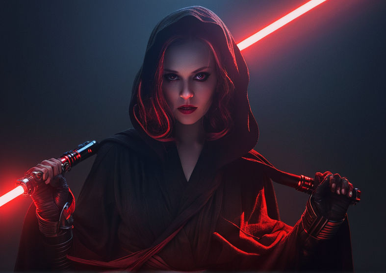 A woman dressed in the fashion of a sith from star wars. hol... by ...