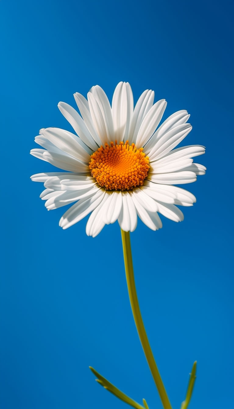 Vibrant Daisy Flower Close-Up Against Blue Background Mobile Wallpaper