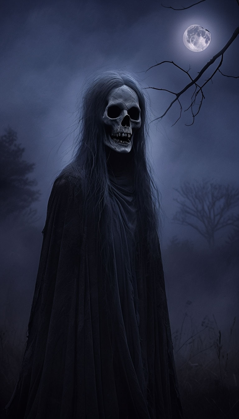 Sinister Ghostly Figure in Moonlit Night Digital Art Mobile Wallpaper