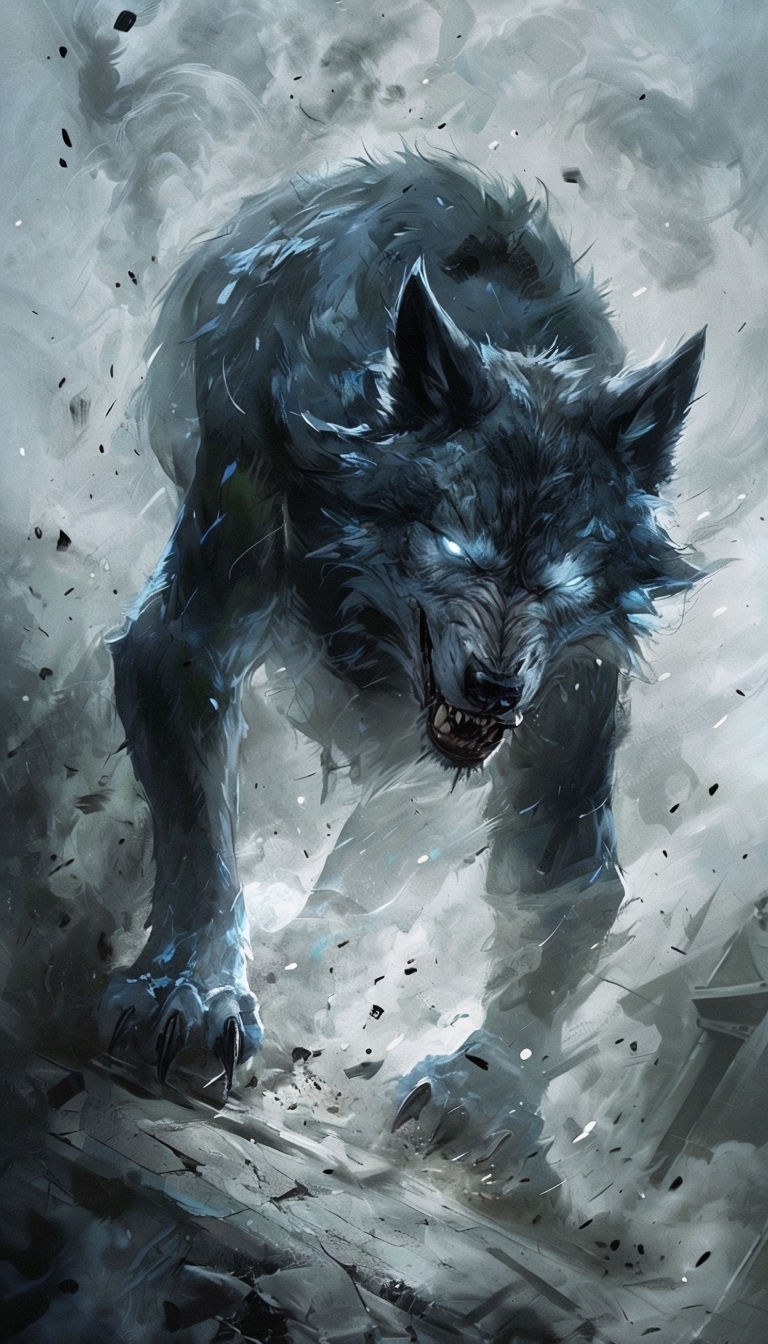Menacing Wolf Creature Digital Art with Glowing Eyes Mobile Wallpaper