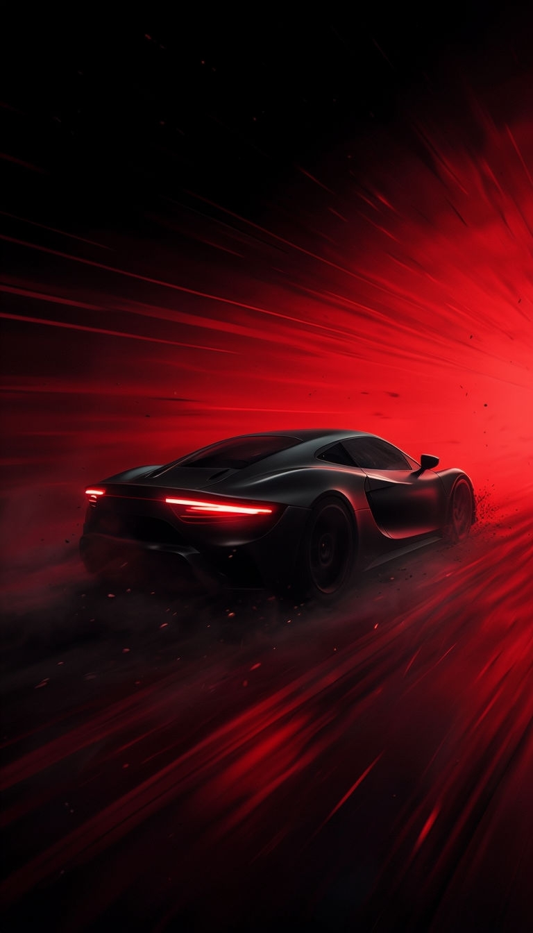 Sleek Black Sports Car Racing Through Red Tunnel Digital Art Mobile Wallpaper