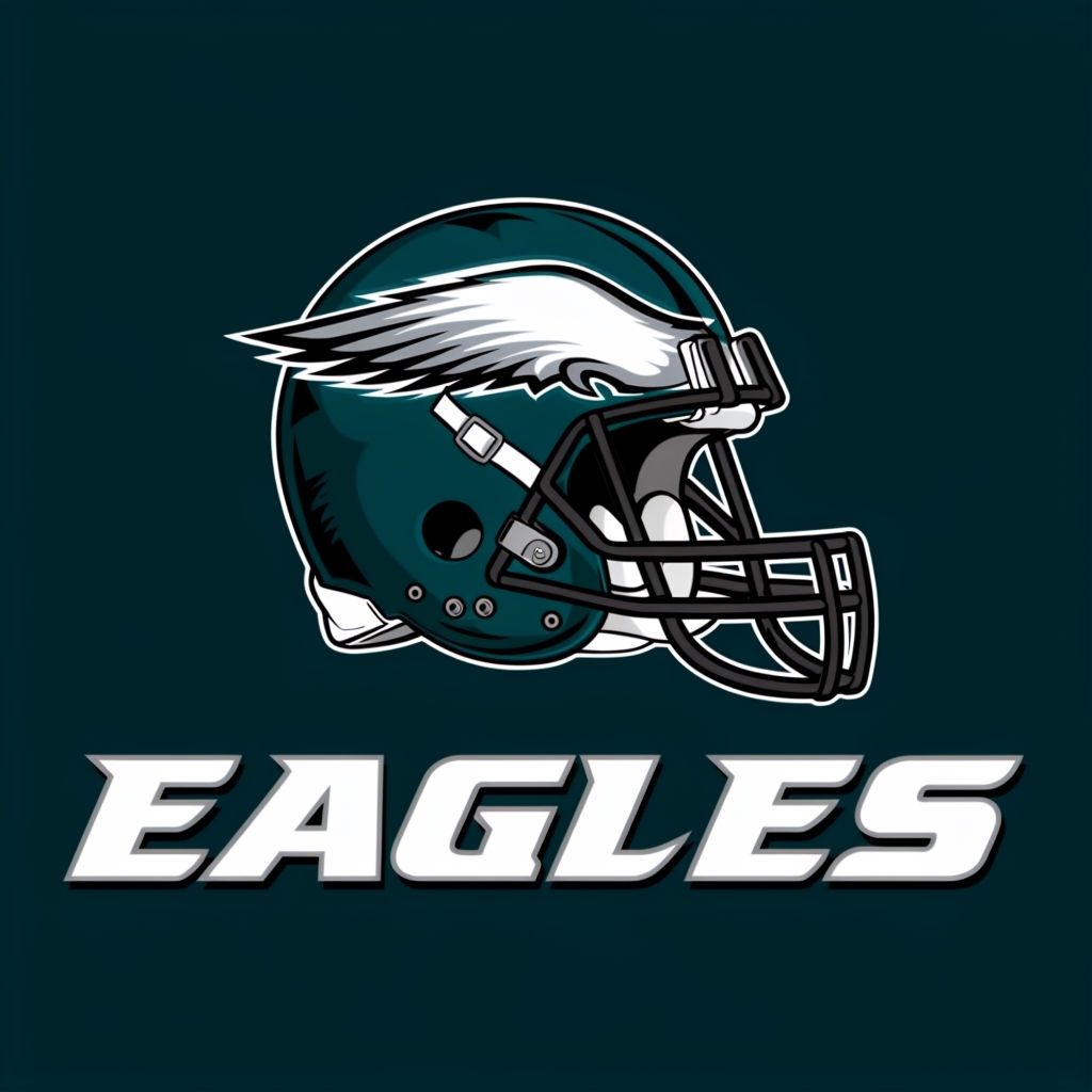 Philadelphia Eagles Helmet Graphic on Dark Teal Background Poster