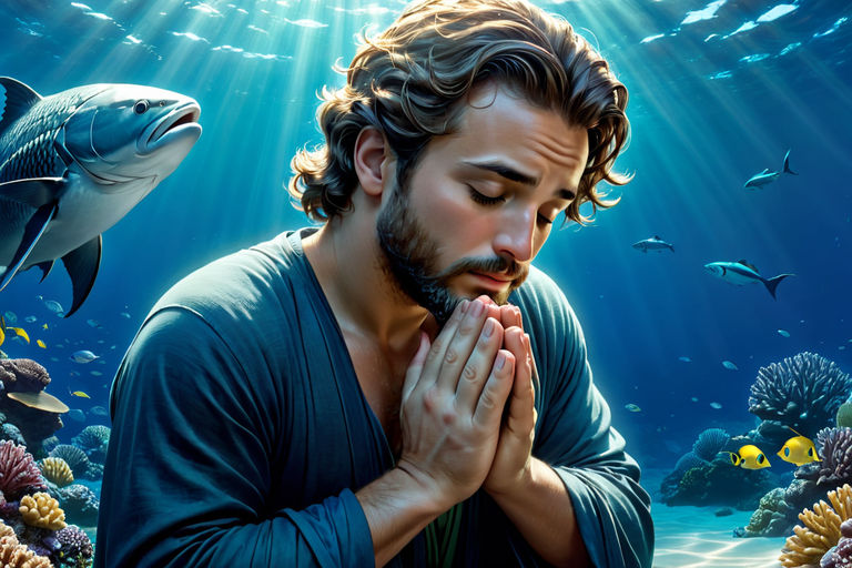 Jonah praying with his hands together in the fish's stomach by 박 ...