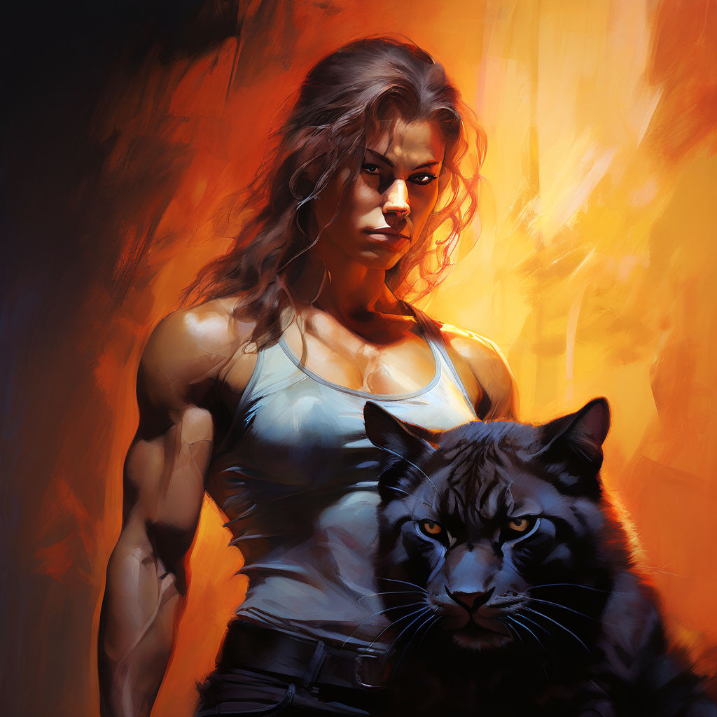 Beautiful painting of a Muscular Werewolf woman