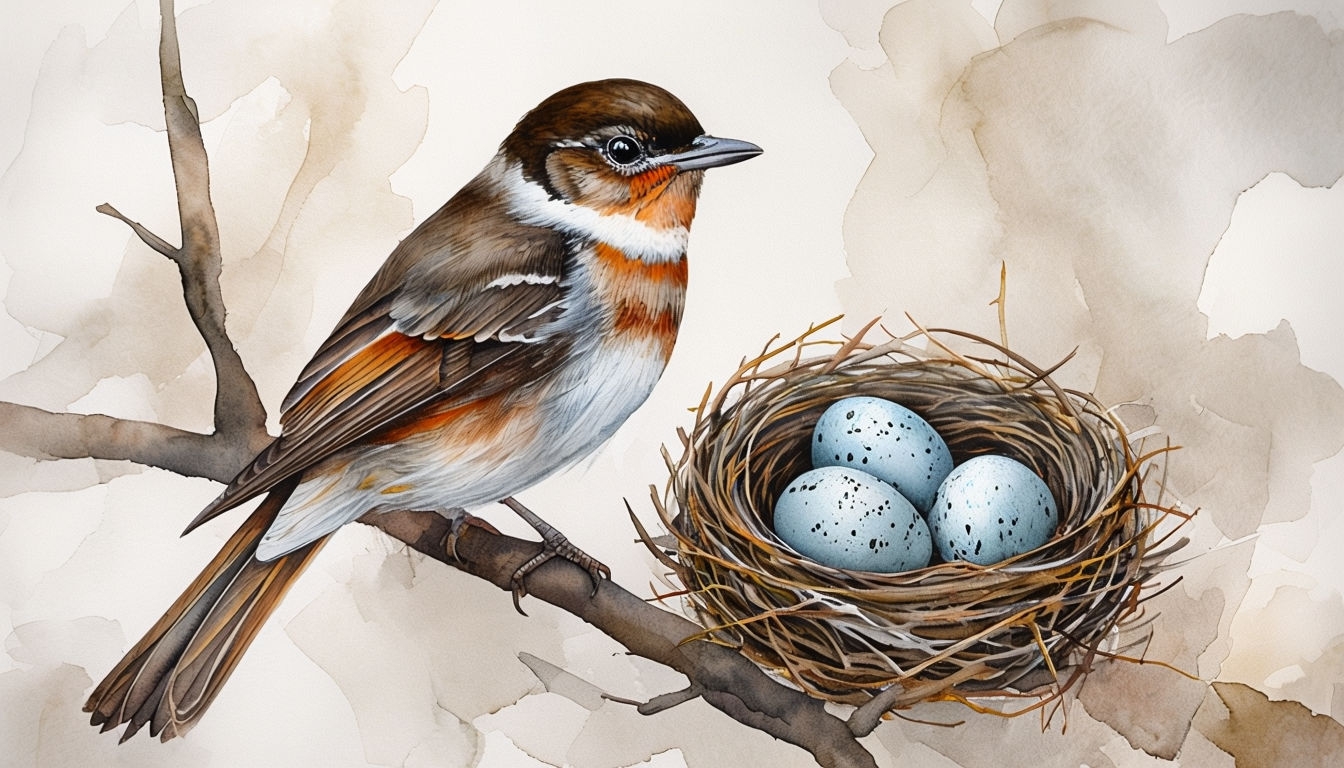 Serene Watercolor Bird Nest with Blue Eggs Virtual Background