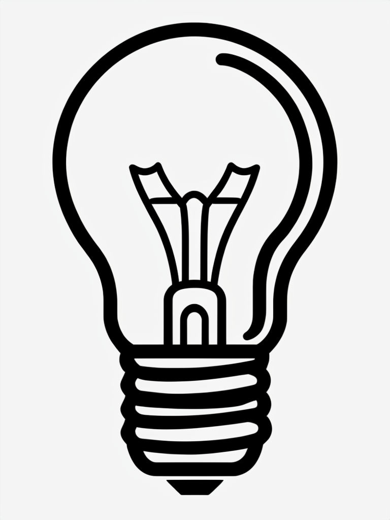 Minimalist Black and White Line Drawing of Light Bulb Coloring Book Page