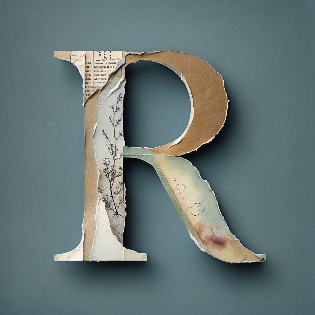 Vintage Collage Style Monogram R in Textured Layers Artwork Monogram