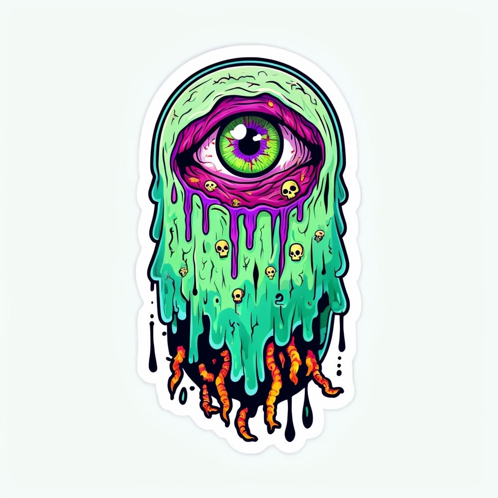 Grotesque One-Eyed Cartoon Monster Die-Cut Sticker