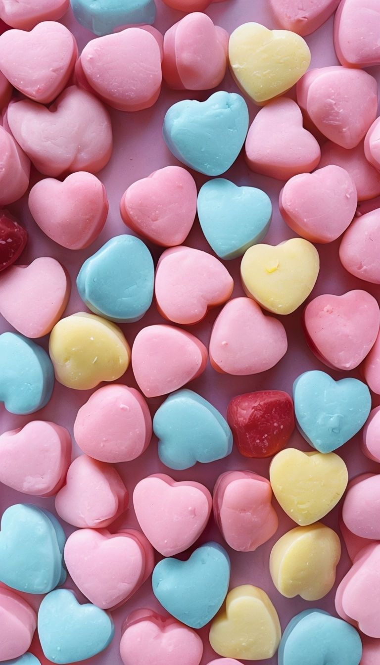 Colorful Heart-Shaped Candy Close-Up for Valentine’s Day Mobile Wallpaper