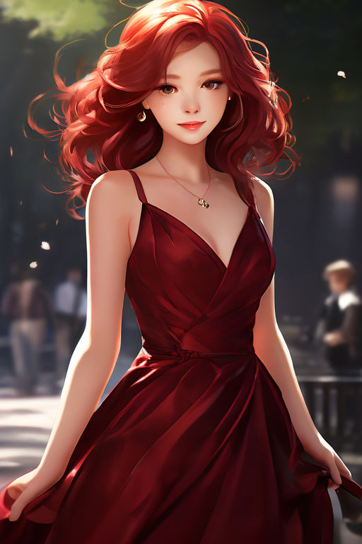 Anime Elegant Red Dress