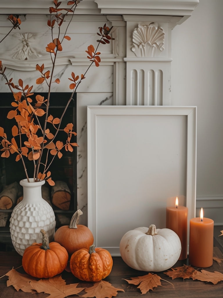 Cozy Autumn Interior with Pumpkins and Candles Art Poster