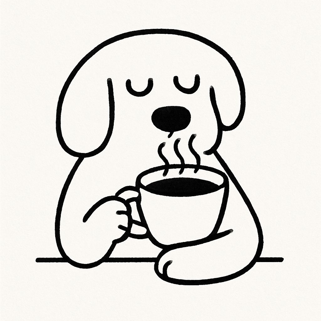 Cartoon Dog Holding Coffee Cup Minimalist Line Drawing Mug