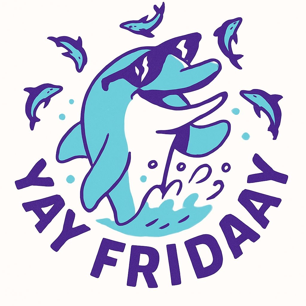 Cheerful Cartoon Dolphin with Sunglasses and YAY FRIDAY T-Shirt