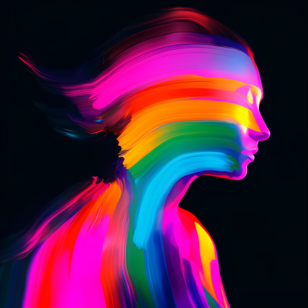 Vibrant Abstract Silhouette in Motion Against Black Background Art