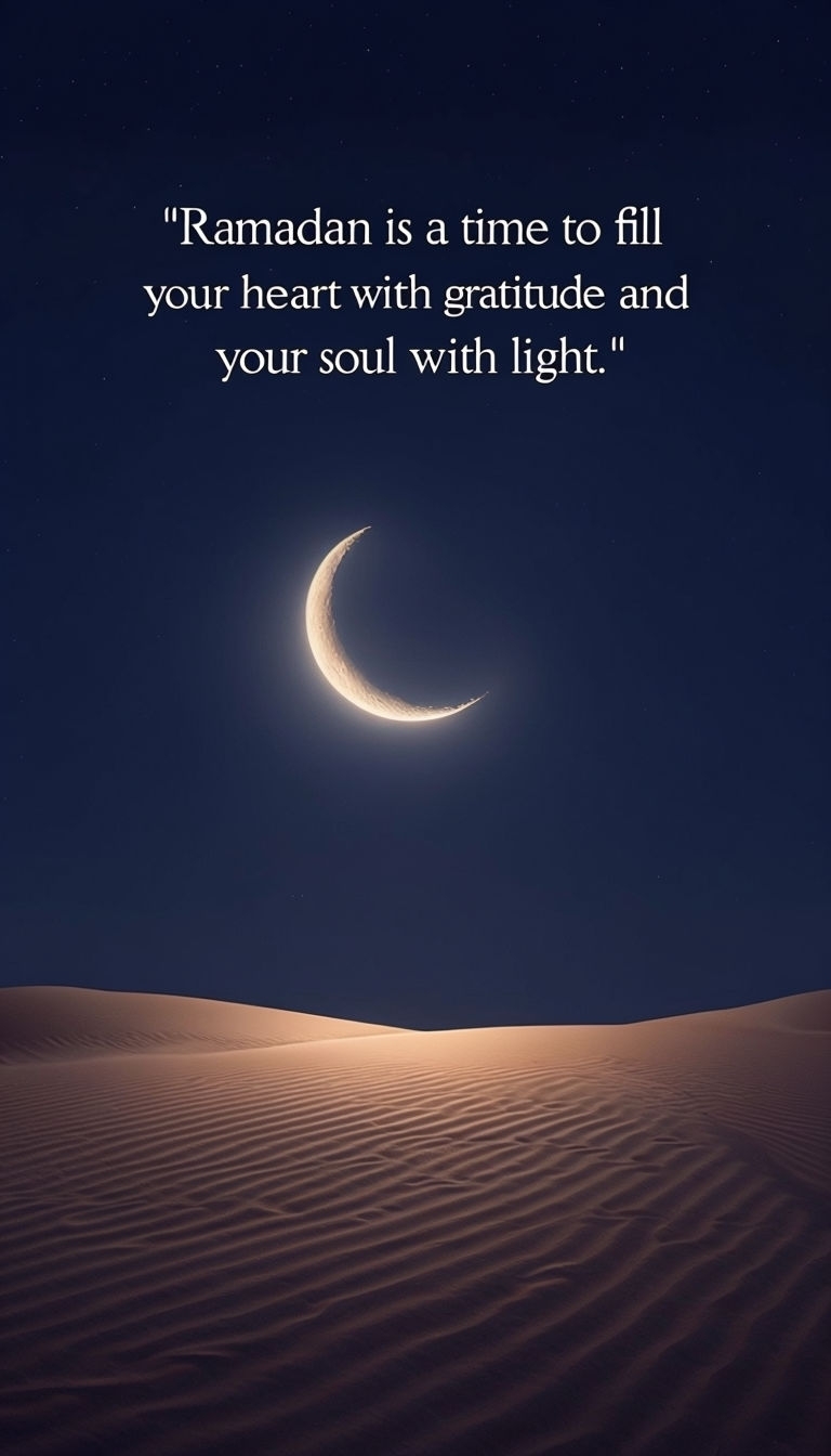 "Tranquil Crescent Moon Desert Scene with Inspirational Quote Social Media Post"