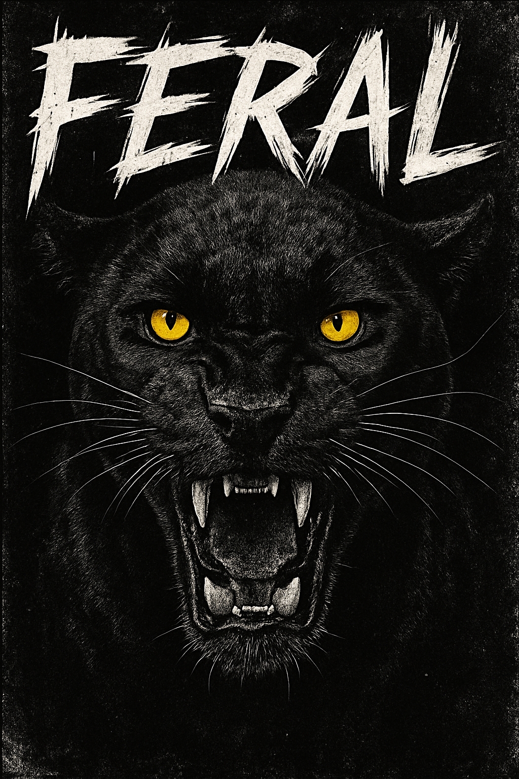 Fierce Black Panther Face with Feral Text Art T-Shirt