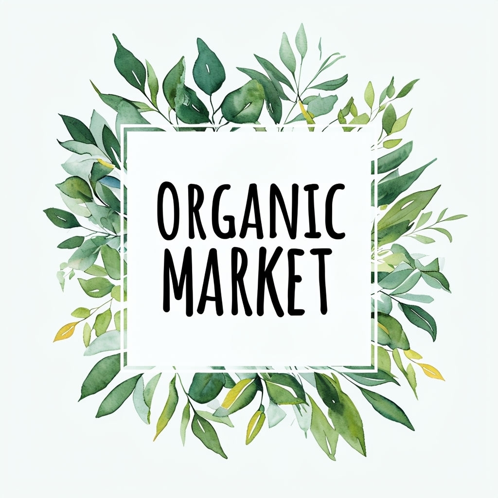 Elegant Minimalist Organic Market Logo with Watercolor Leaves