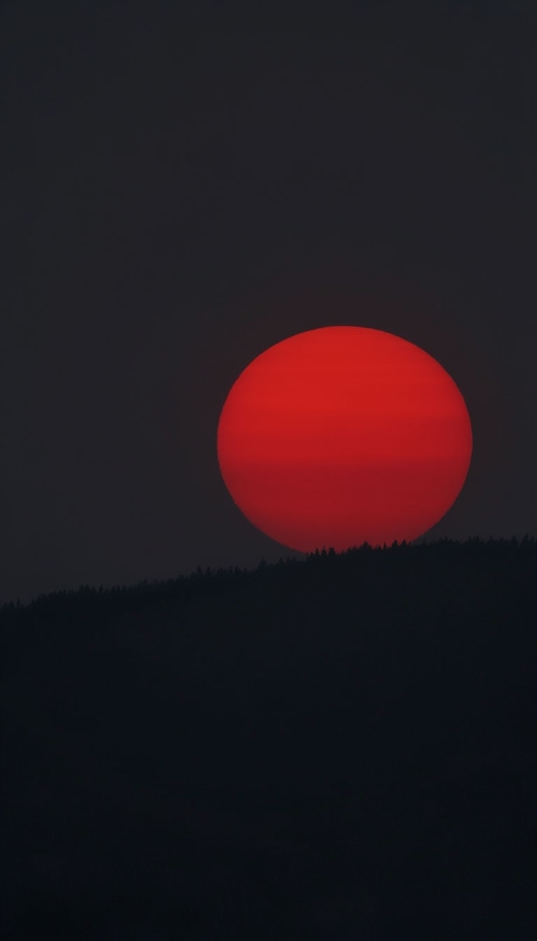 Vivid Red Sun Over Dark Forest Hill Landscape Mobile Wallpaper
