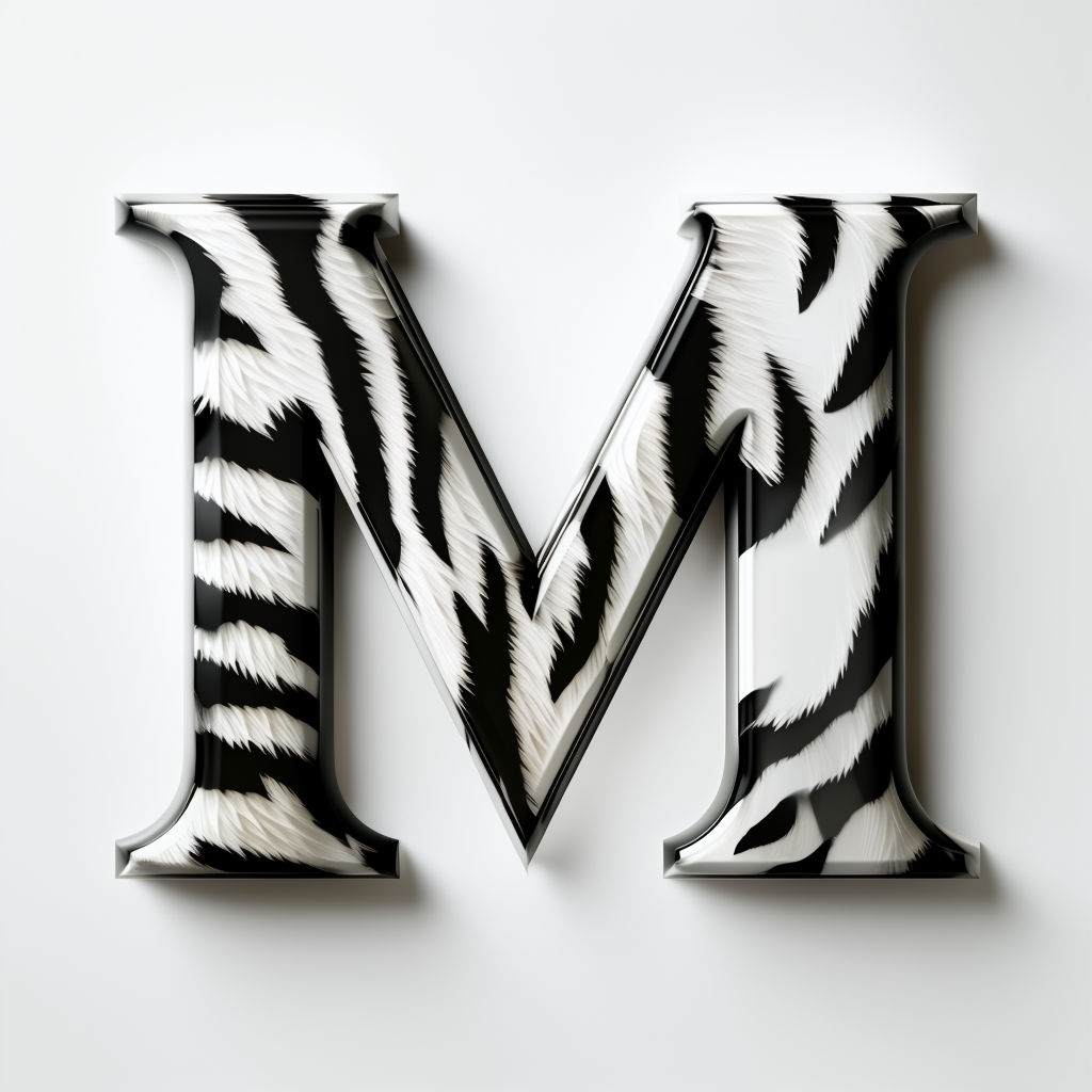 Photorealistic Tiger Stripe 'M' Monogram Design on White Background Monogram