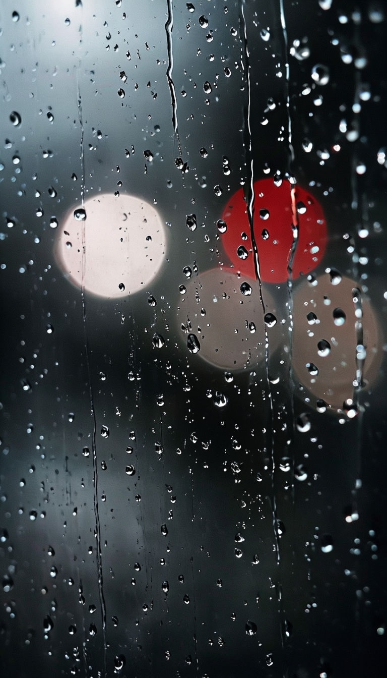 Raindrops on Window Close-Up with Dreamy Bokeh Lights Mobile Wallpaper