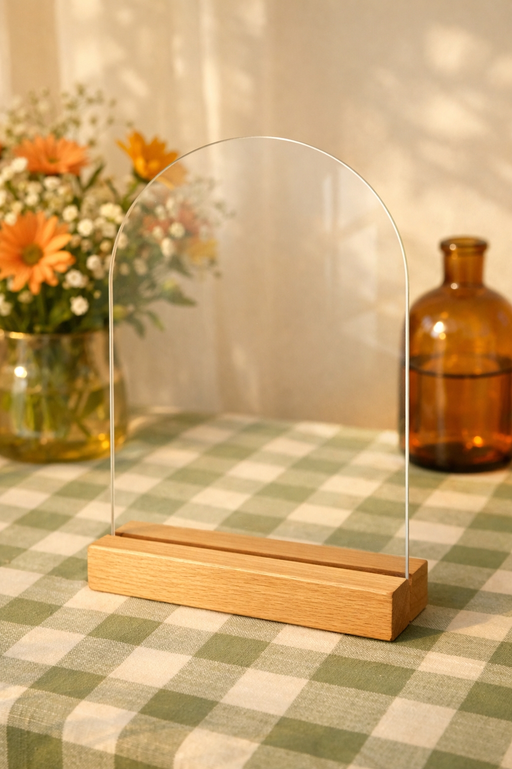 Elegant Still Life Glass Panel and Floral Arrangement Mockup