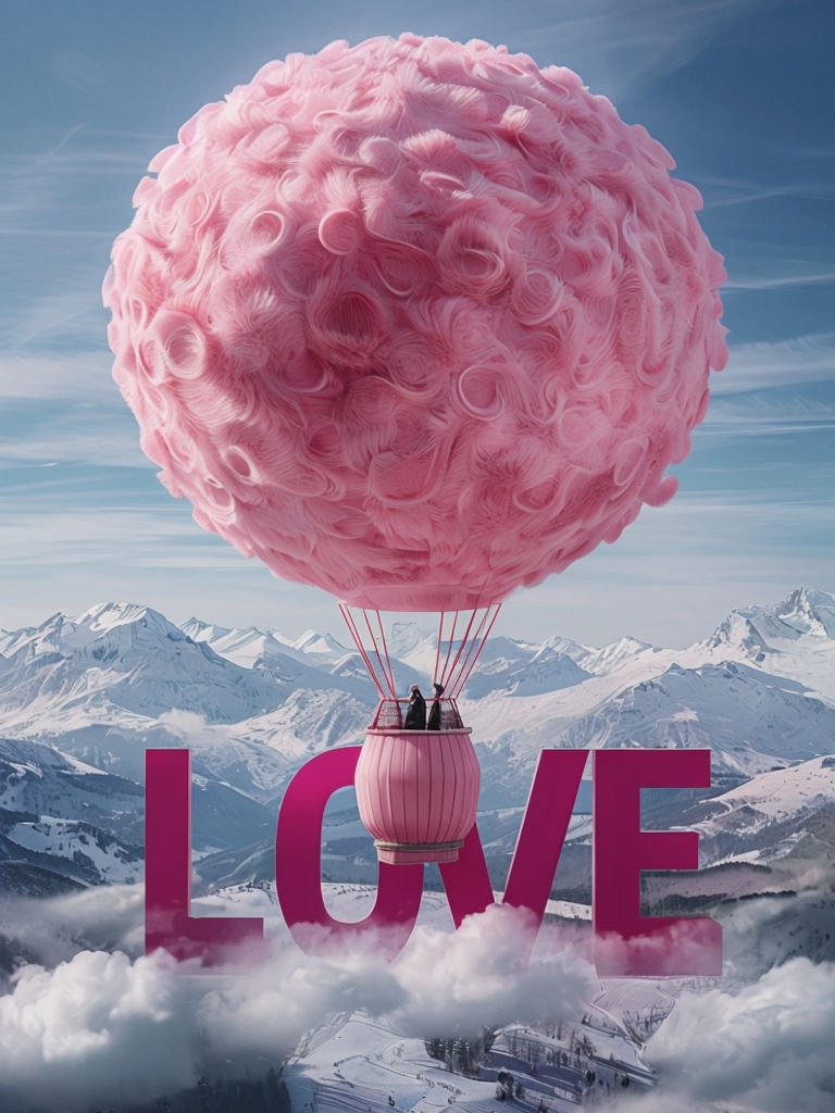 Whimsical Pink Hot Air Balloon with LOVE Text Poster